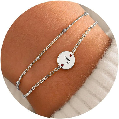 Gold Bracelets for Women Jewelry Gifts - Dainty 18K Real Gold Plated Disc Monogram Letter A-Z Initial Bracelets for Women Trendy Personalized Letter Bracelet Jewelry Gifts for Her