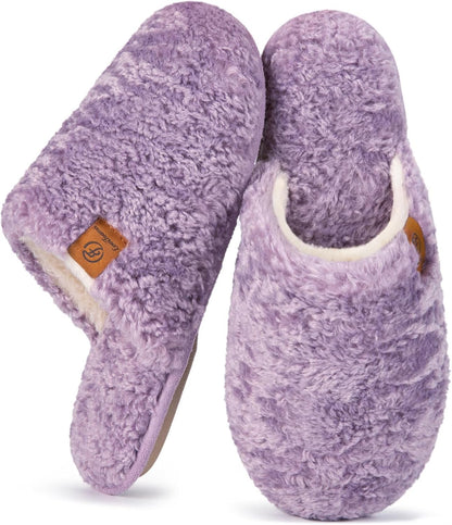 Women'S Fuzzy Slip-On Slippers Warm Cozy Soft Lightweight Memory Foam Indoor House Shoes