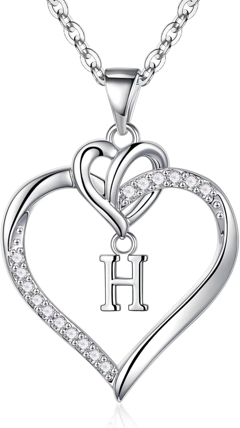 Heart Initial Necklaces for Women Girls, 14K Gold Plated Cubic Zirconia Heart Initial A-Z Pendant Necklace Dainty Heart Necklaces for Women Teen Girl Jewelry Birthday Gifts