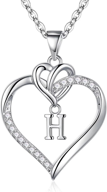 Heart Initial Necklaces for Women Girls, 14K Gold Plated Cubic Zirconia Heart Initial A-Z Pendant Necklace Dainty Heart Necklaces for Women Teen Girl Jewelry Birthday Gifts