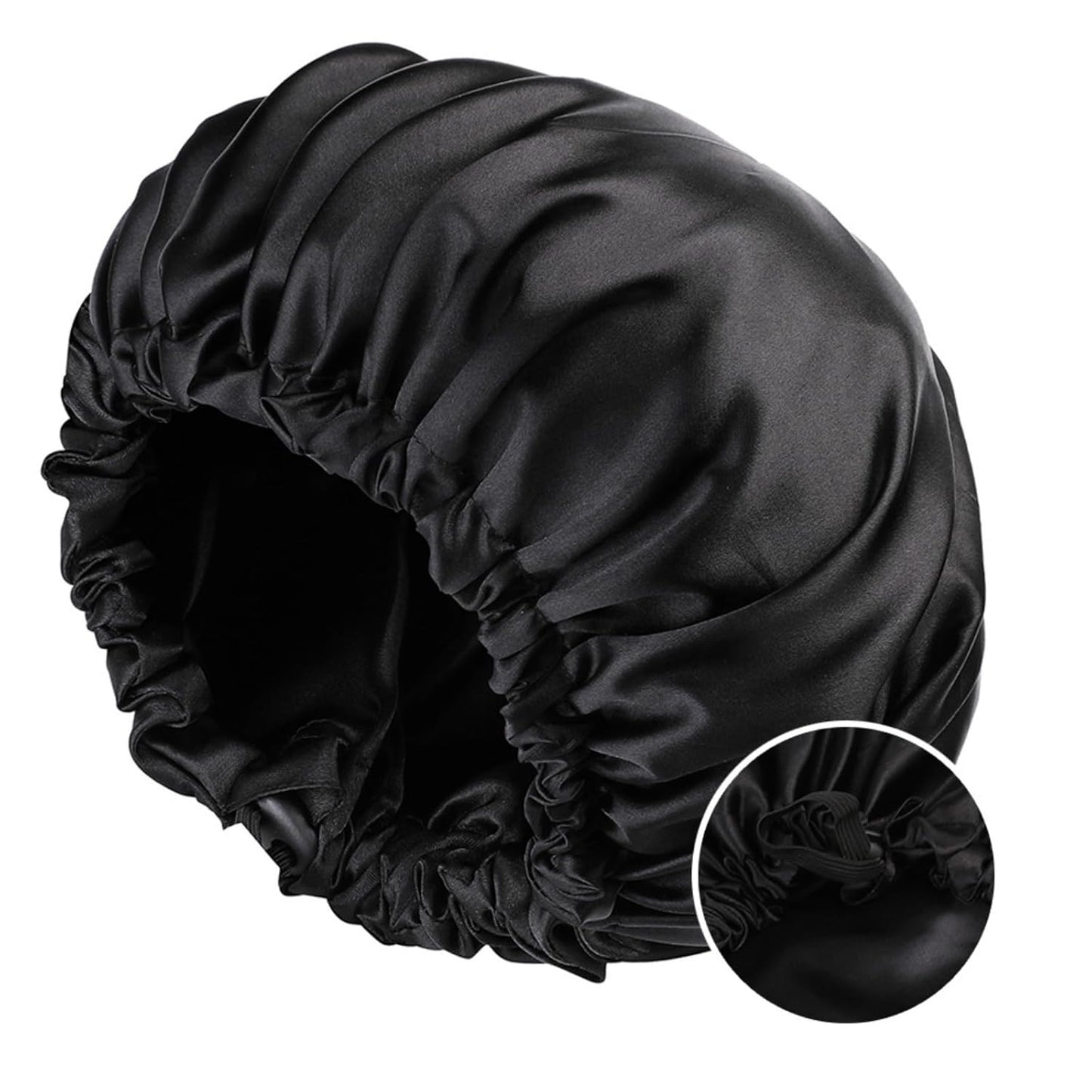 Satin Bonnet Silk Bonnet for Sleeping Women and Men, Ajustable Hair Bonnet for Curly Hair with Double Layer Hair Bonnet,Black - Black,Medium