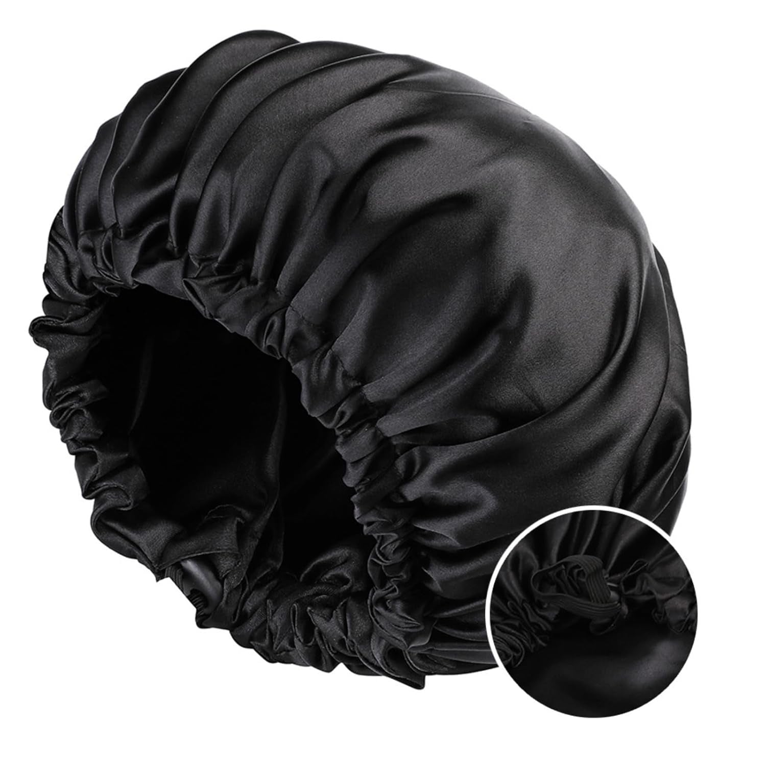 Satin Bonnet Silk Bonnet for Sleeping Women and Men, Ajustable Hair Bonnet for Curly Hair with Double Layer Hair Bonnet,Black - Black,Medium